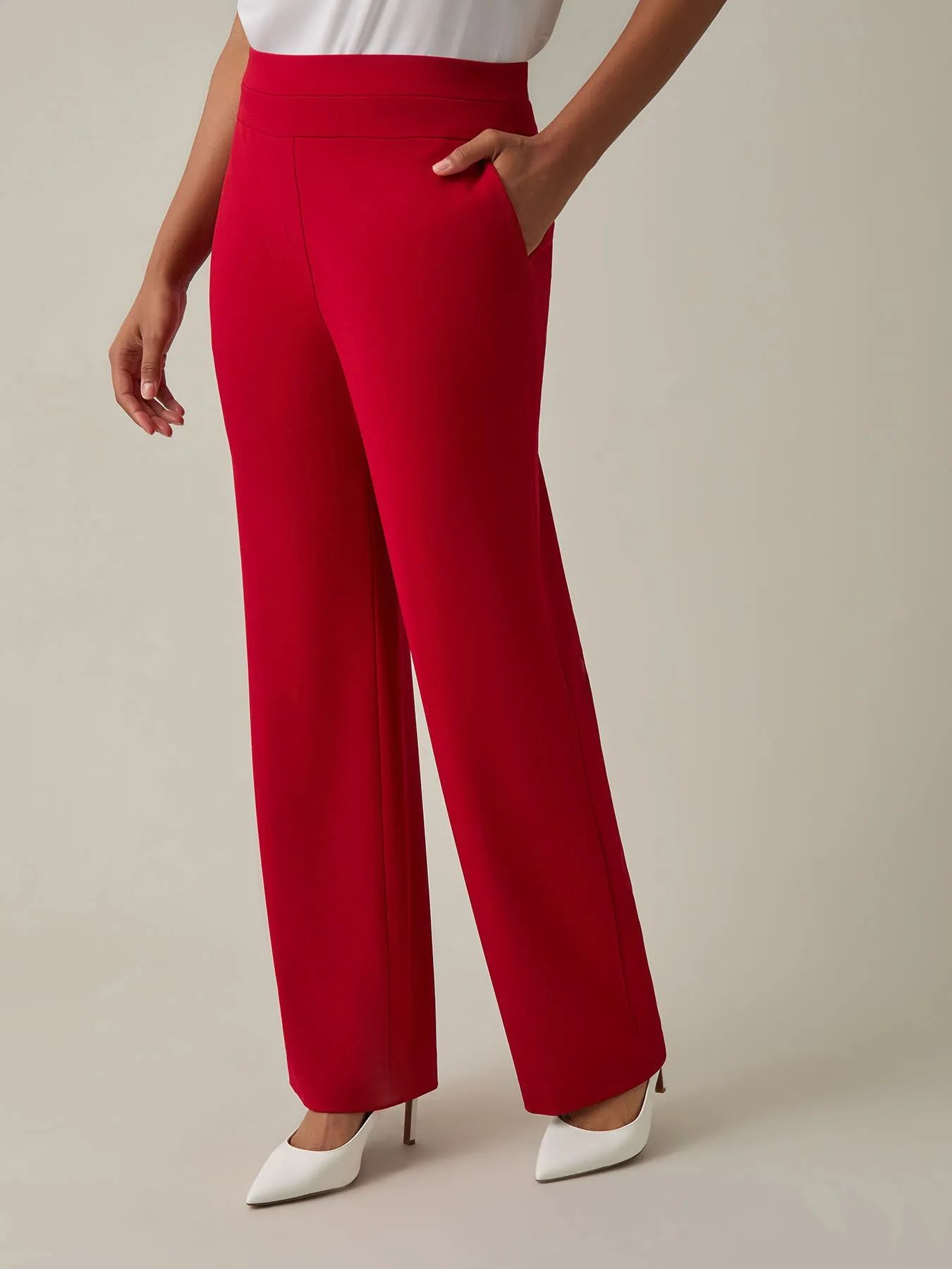 Pull-On Wide Leg Pants, Crimson