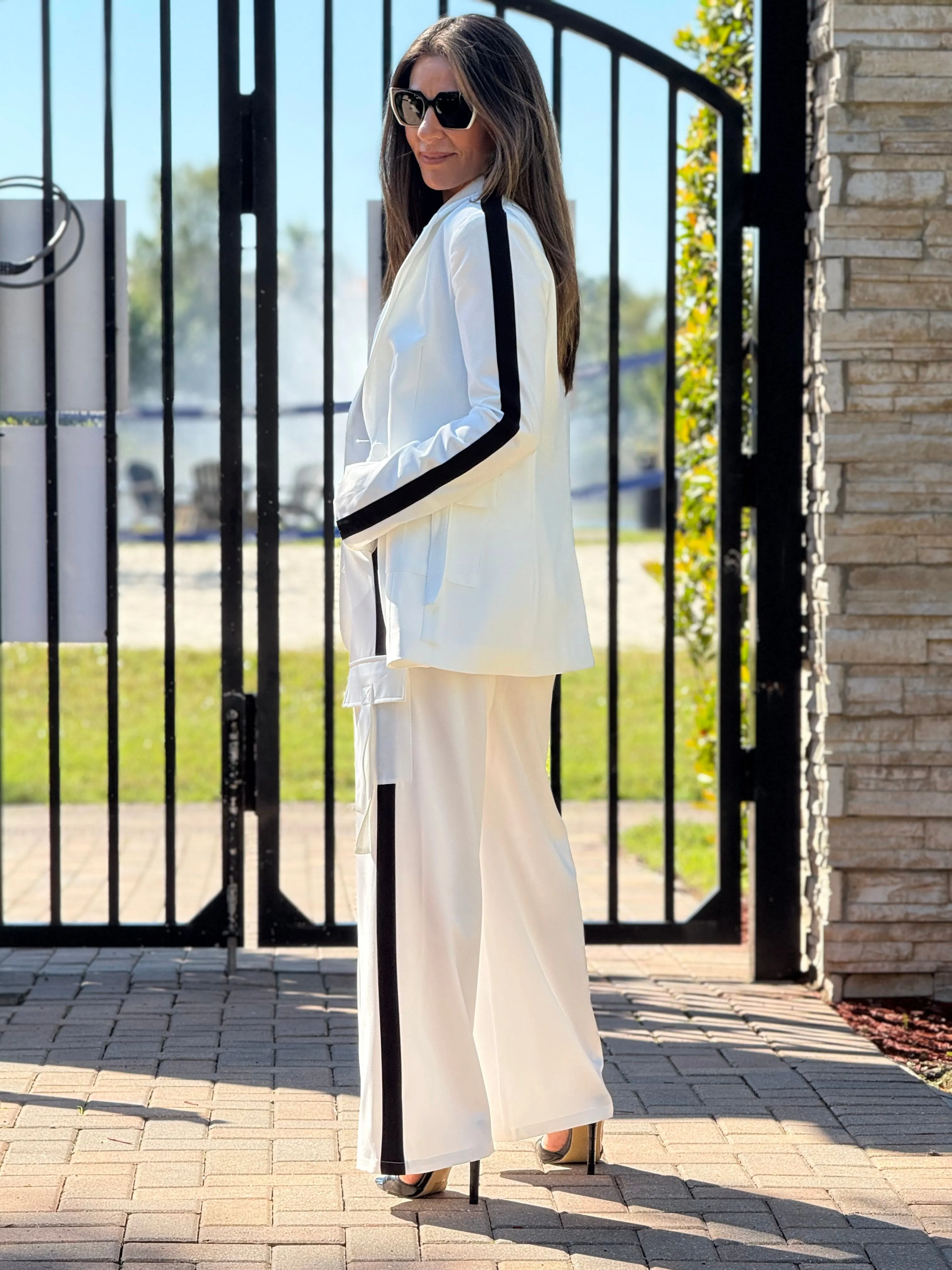 "Jackie" Long Sleeve blazer And cargo Pants Matching Pants Set