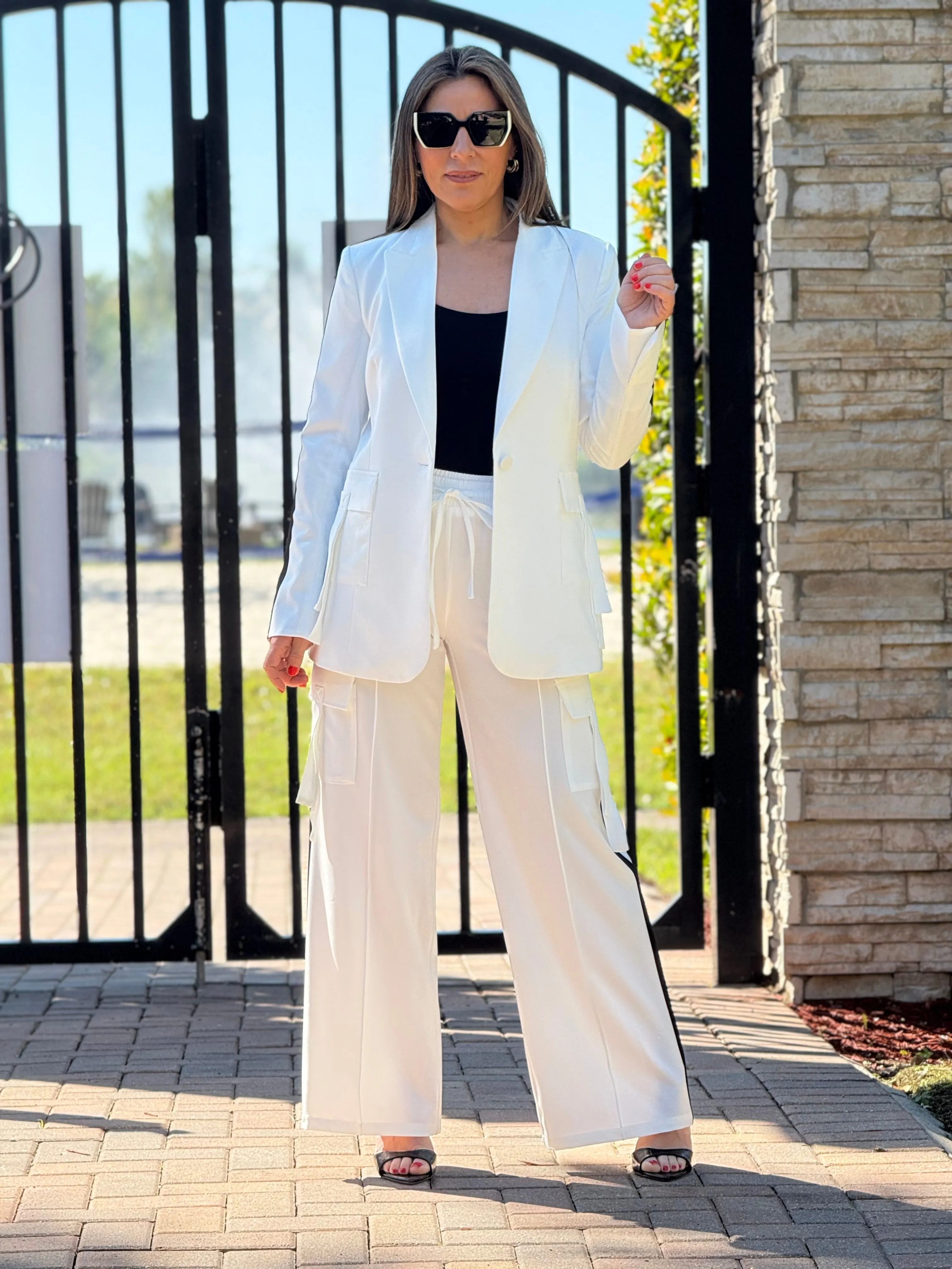 "Jackie" Long Sleeve blazer And cargo Pants Matching Pants Set