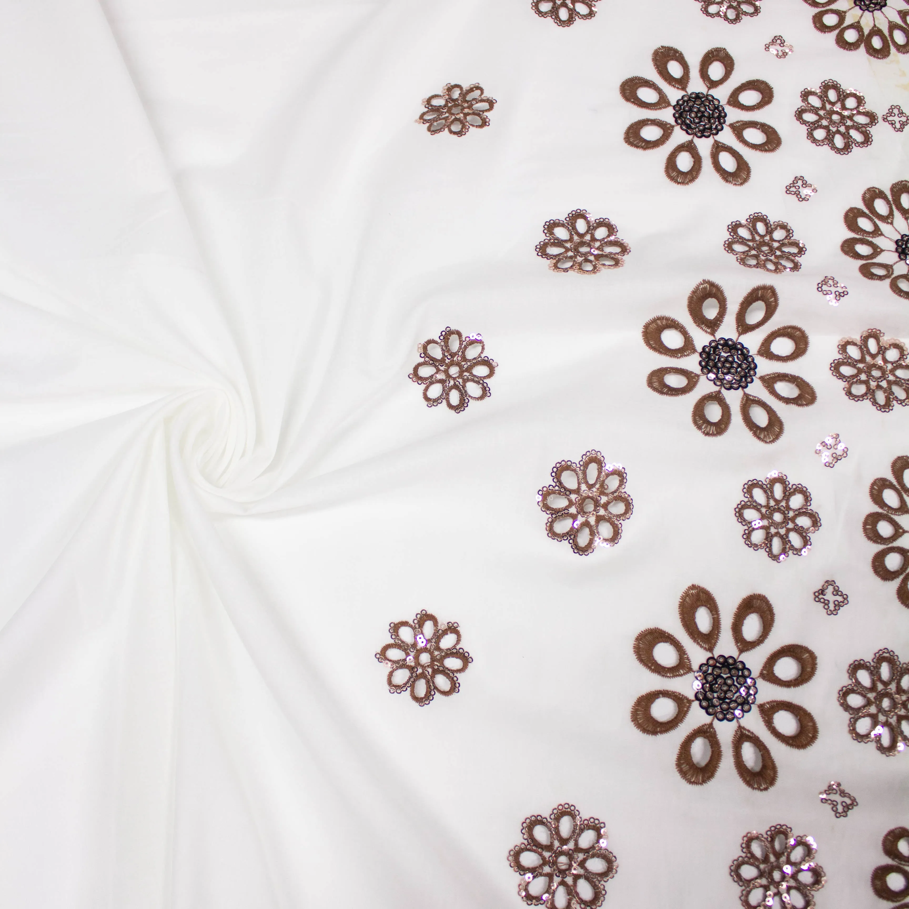Ratyn Off White Floral Embroidered Cotton Sequins