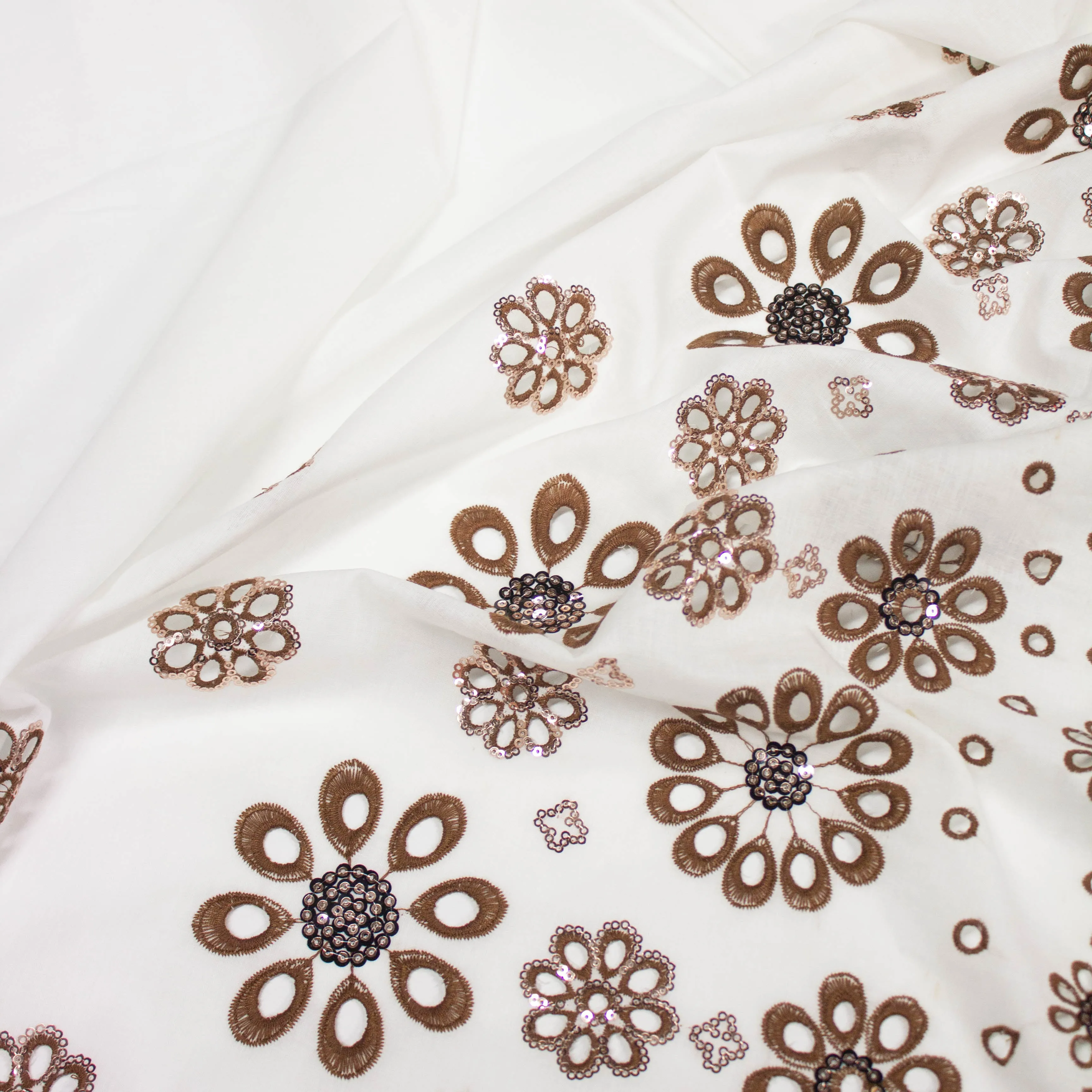 Ratyn Off White Floral Embroidered Cotton Sequins