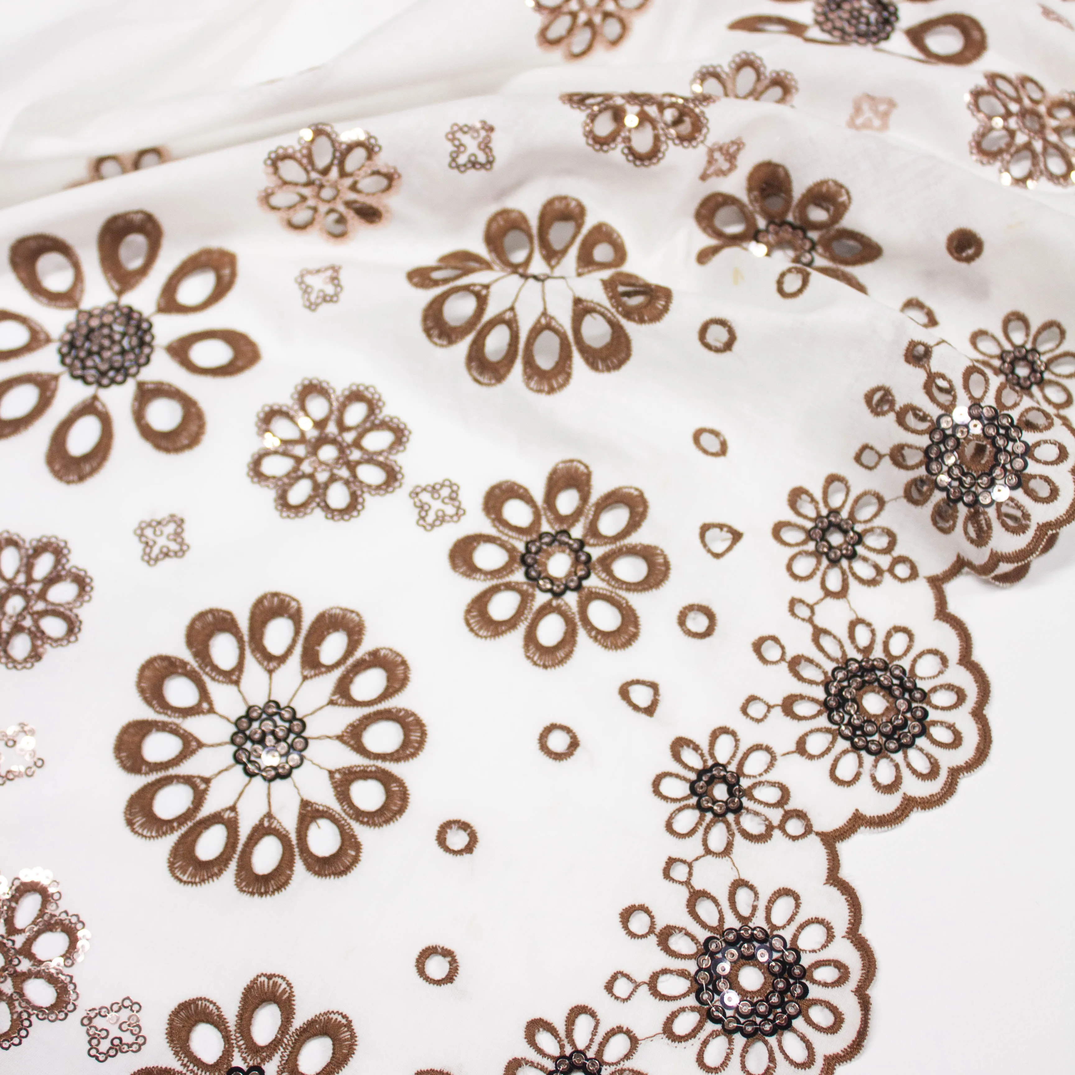 Ratyn Off White Floral Embroidered Cotton Sequins