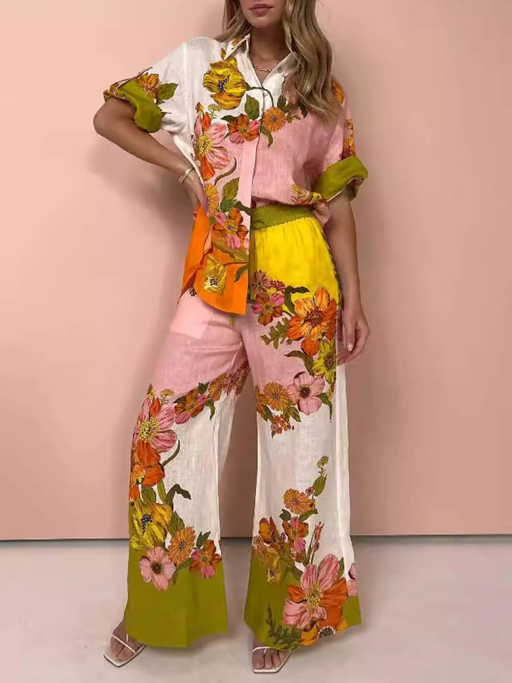 Sophisticated Modern Feel Unique Print Button Down Oversized Blouse