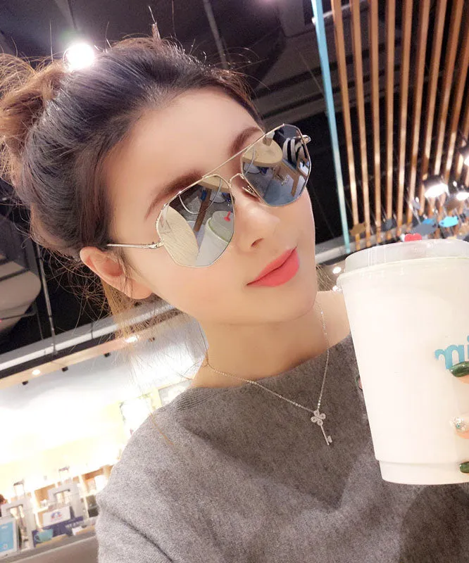 Style Blue Round Face Polarized Anti UV Sunglasses For Women XS1040