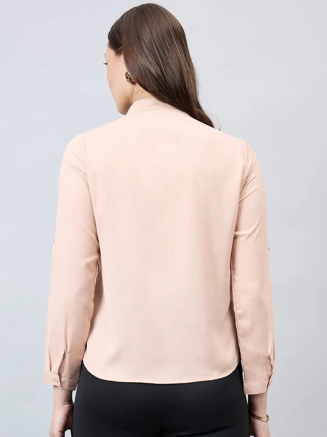 Style Quotient Women Solid Nude Polyester Regular Fit Formal Shirt