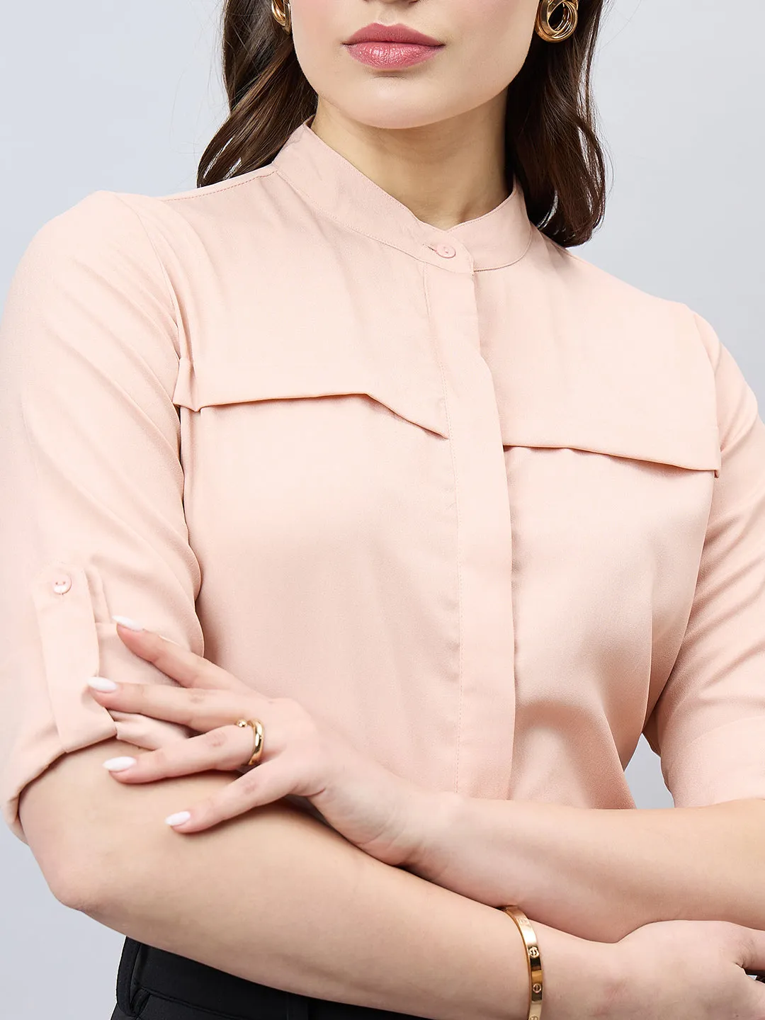 Style Quotient Women Solid Nude Polyester Regular Fit Formal Shirt