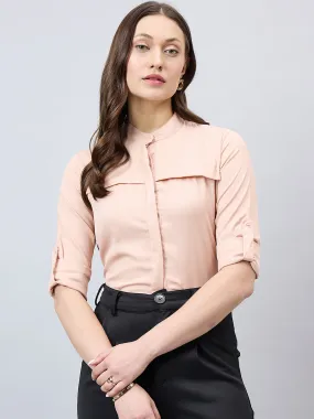 Style Quotient Women Solid Nude Polyester Regular Fit Formal Shirt