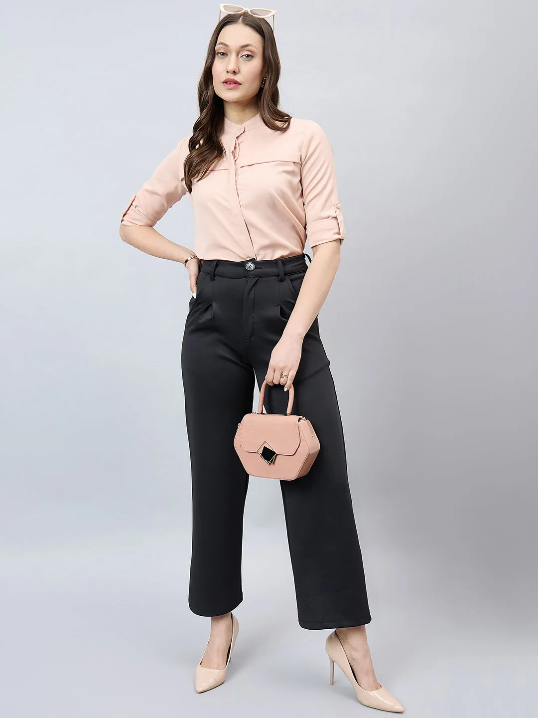 Style Quotient Women Solid Nude Polyester Regular Fit Formal Shirt