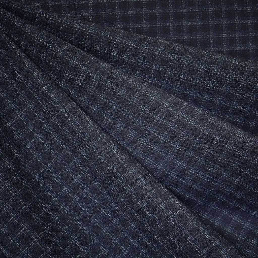 Subtle Mini Window Plaid Stretch Crepe Suiting Navy