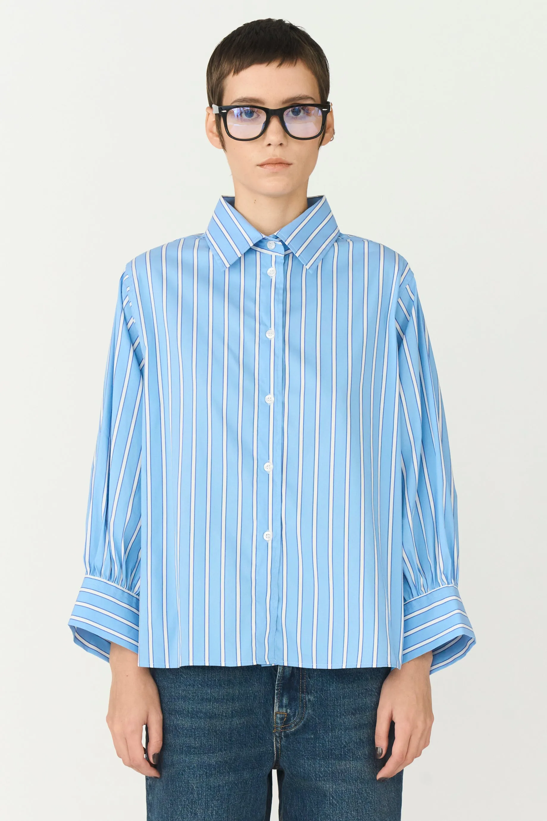 TMRW-New Hepburn Shirt Malibu Stripe - Clear Sky Blue