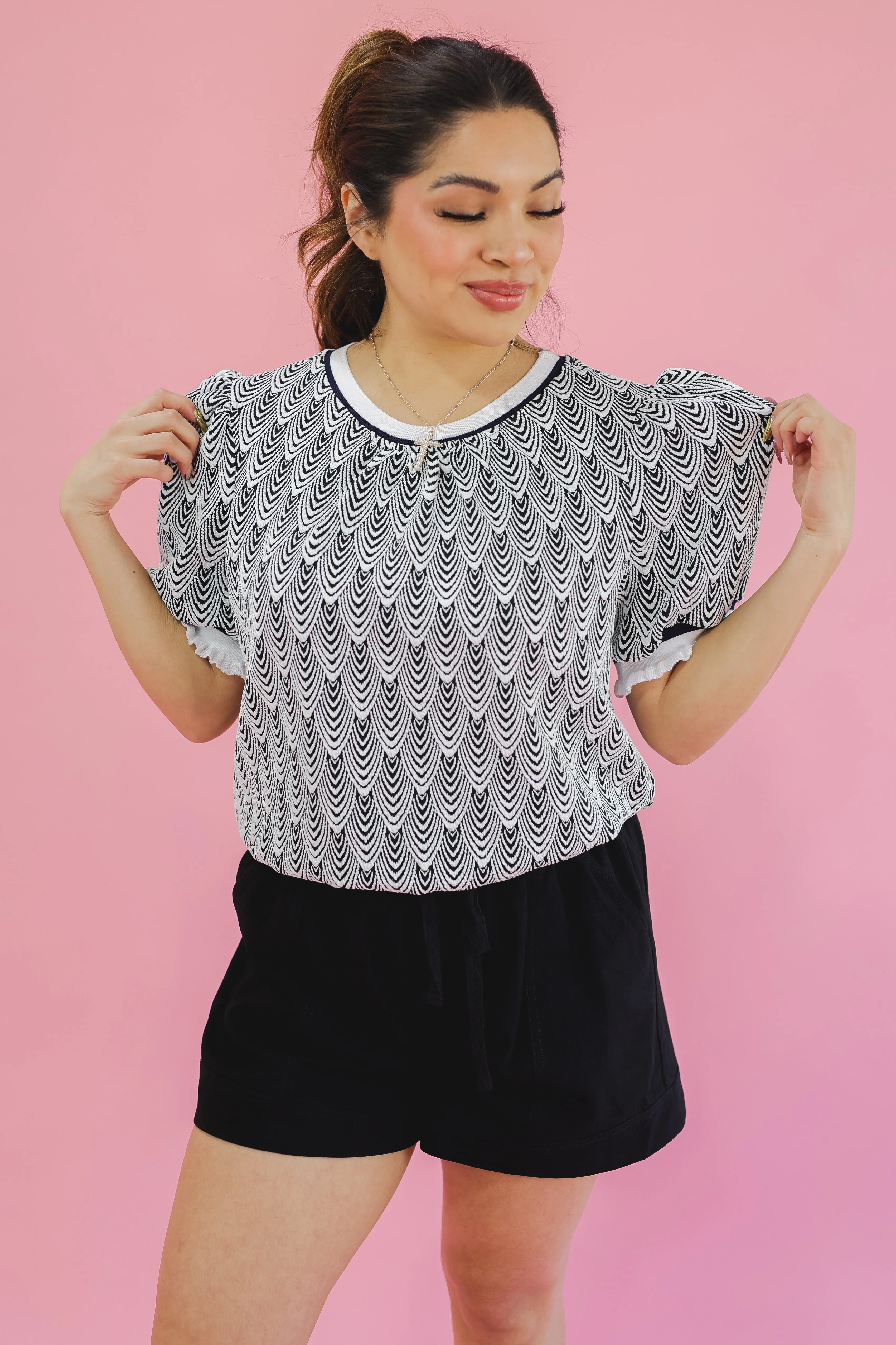 Whimsical Girl Wavy Top - Black