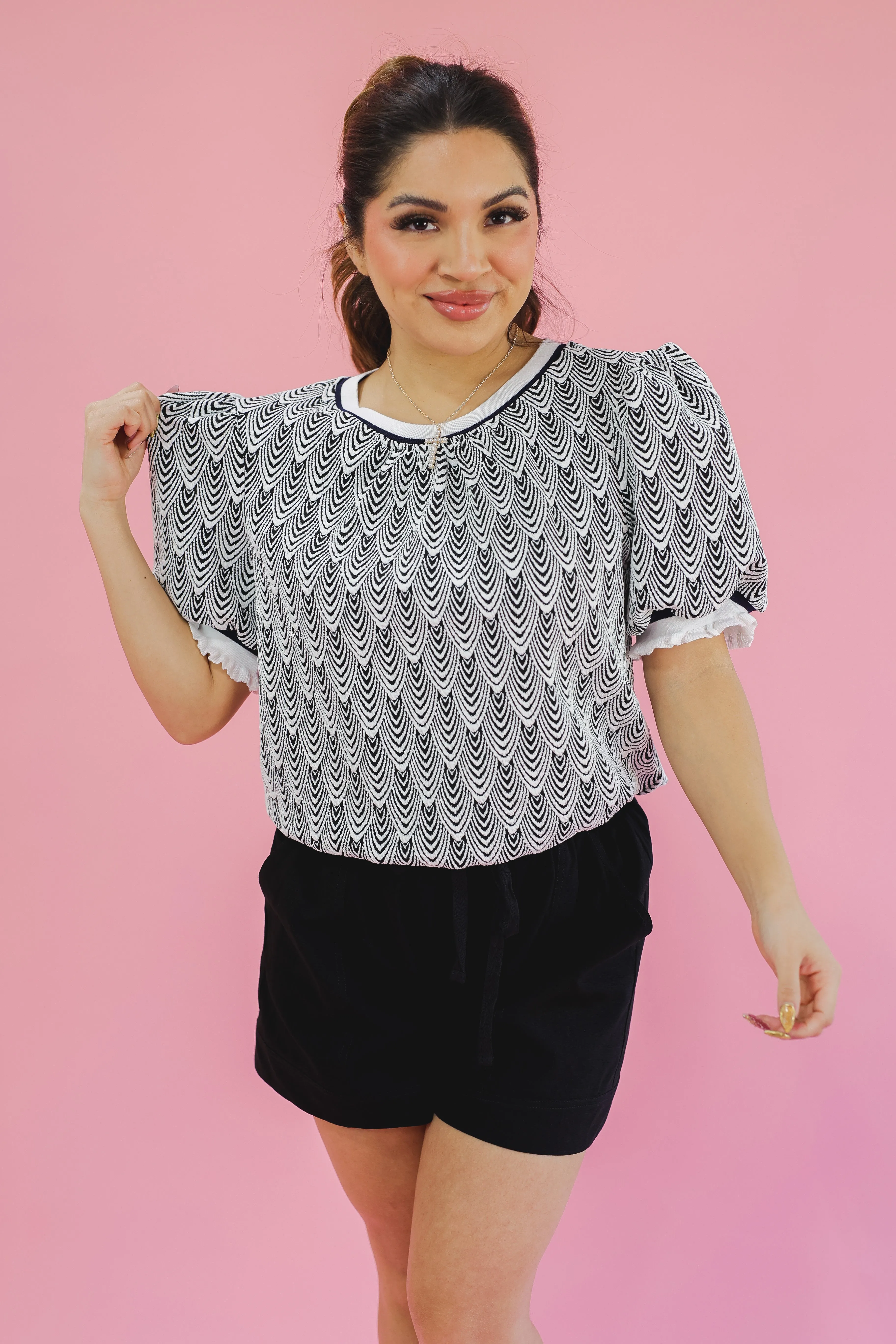 Whimsical Girl Wavy Top - Black