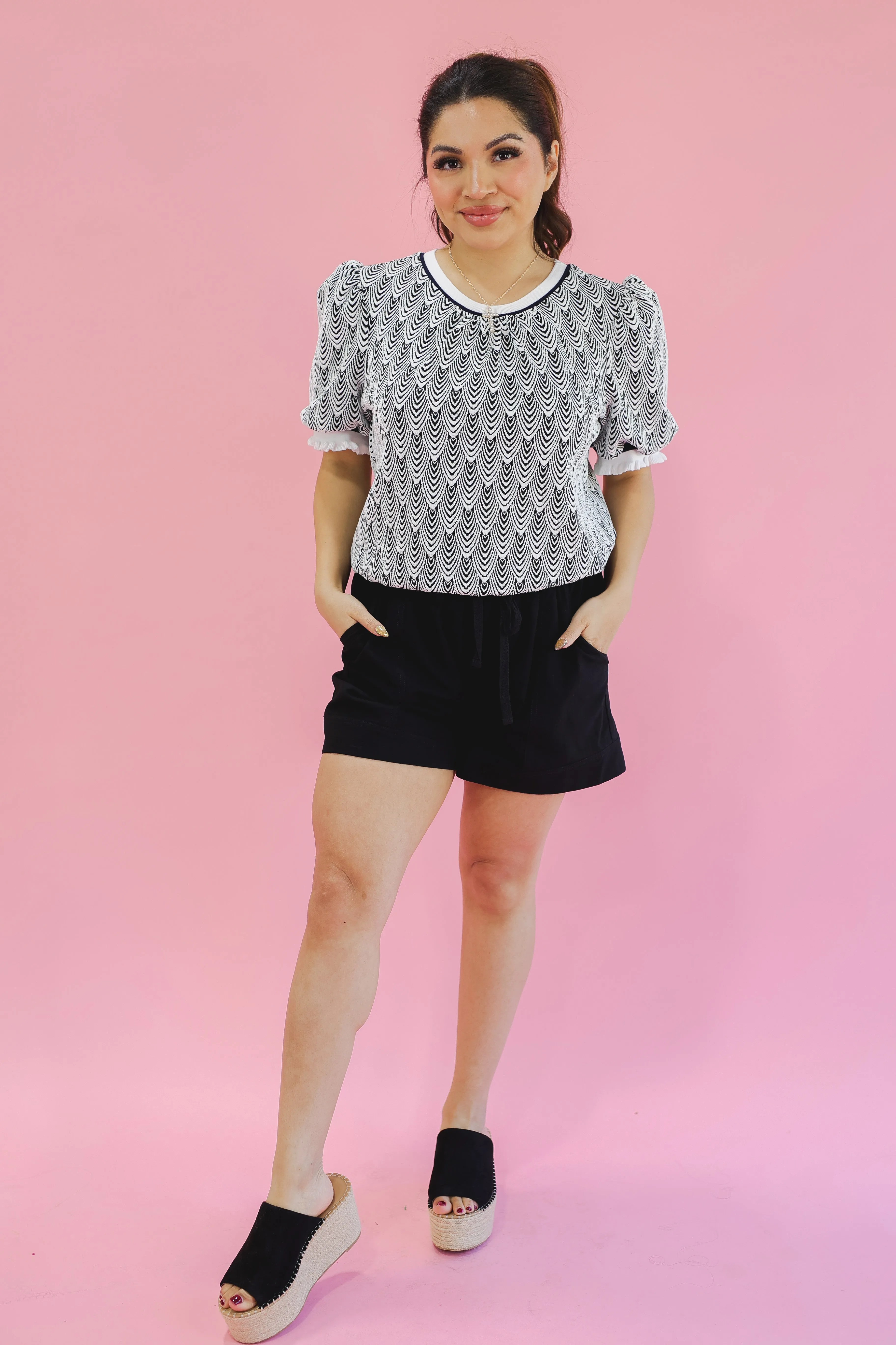 Whimsical Girl Wavy Top - Black