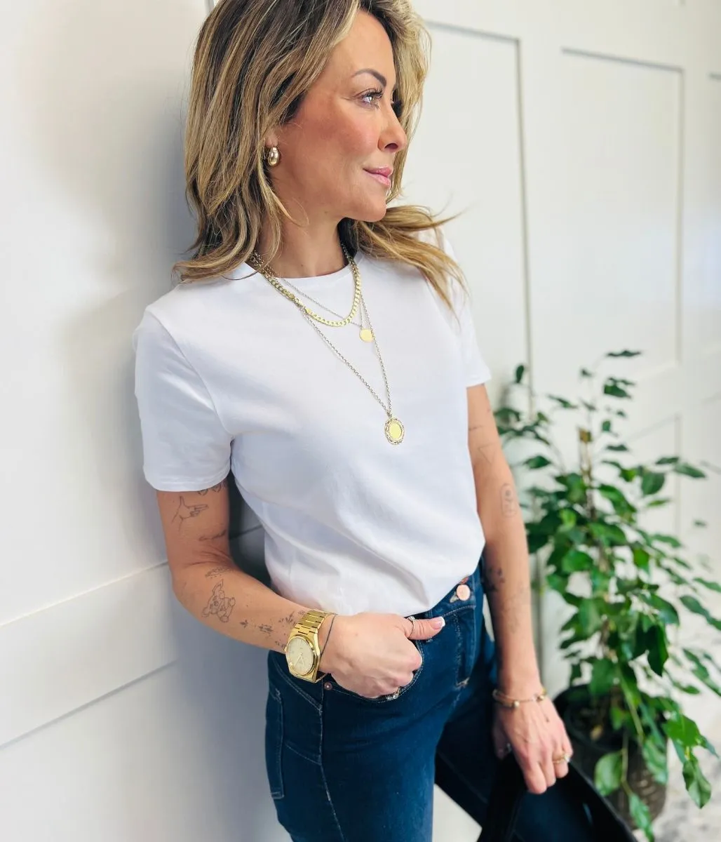 White Crew Neck Fitted Tee