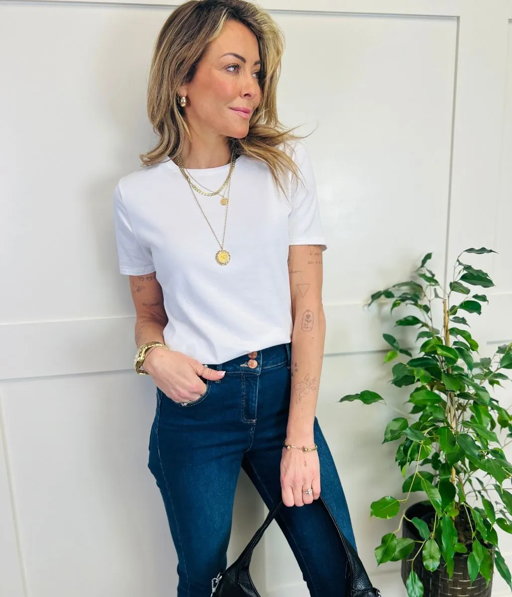 White Crew Neck Fitted Tee