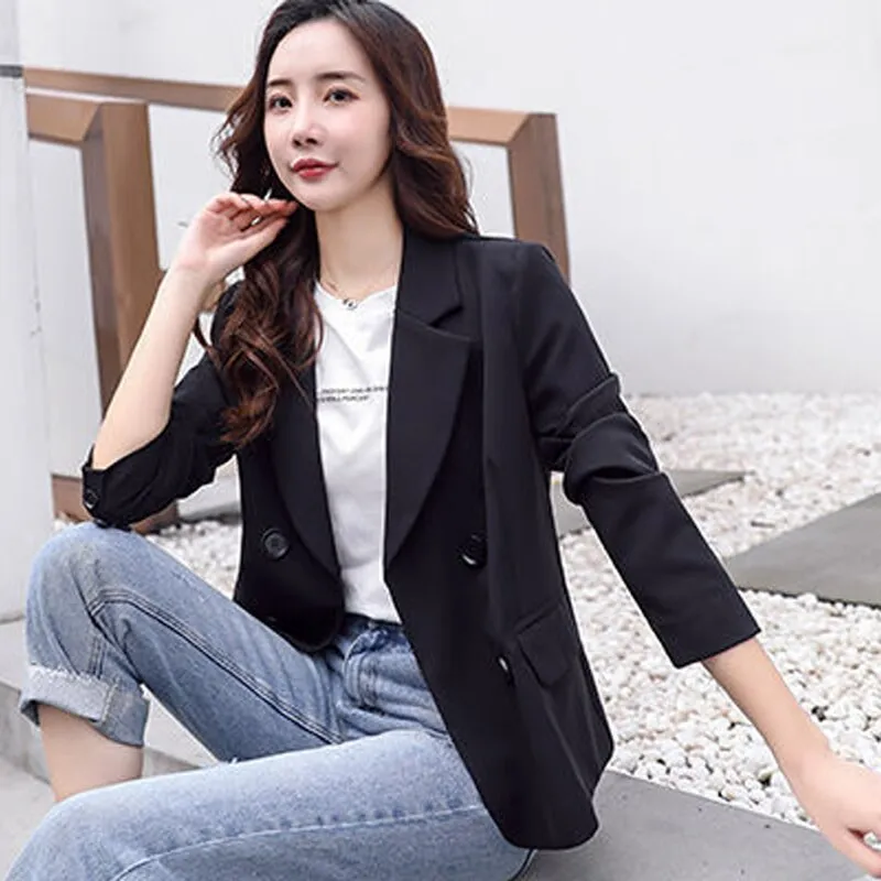 Wjczt Autumn Simple Elegant Blazer Women Black Loose Suit Jackets Causal Pink Tailored Coat Korean Fashion Lady Office Outwear New