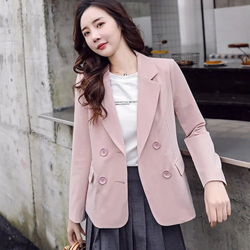 Wjczt Autumn Simple Elegant Blazer Women Black Loose Suit Jackets Causal Pink Tailored Coat Korean Fashion Lady Office Outwear New
