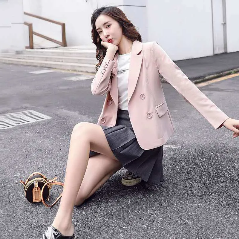 Wjczt Autumn Simple Elegant Blazer Women Black Loose Suit Jackets Causal Pink Tailored Coat Korean Fashion Lady Office Outwear New