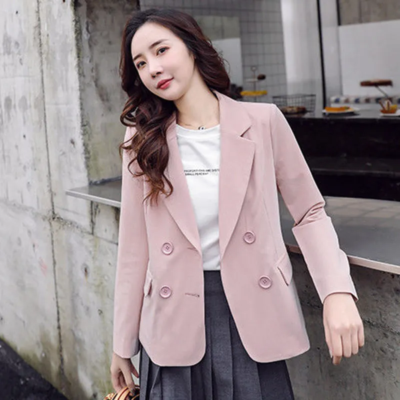 Wjczt Autumn Simple Elegant Blazer Women Black Loose Suit Jackets Causal Pink Tailored Coat Korean Fashion Lady Office Outwear New