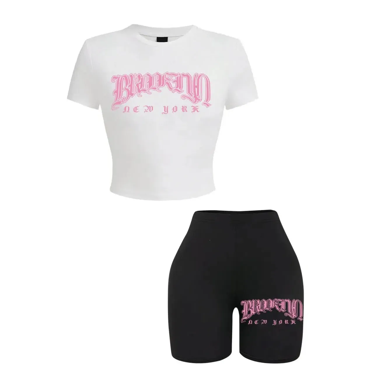 Women Slim Crop Tops & Pants Set Brooklyn Art Print Fashion