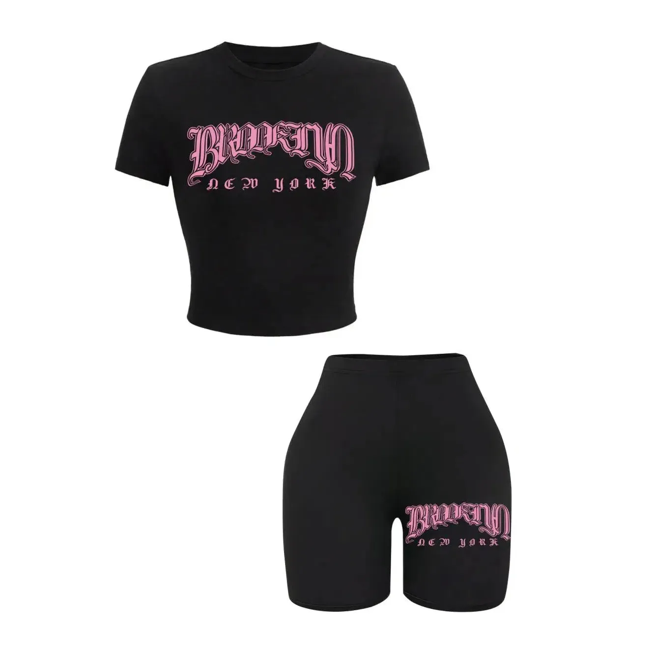 Women Slim Crop Tops & Pants Set Brooklyn Art Print Fashion
