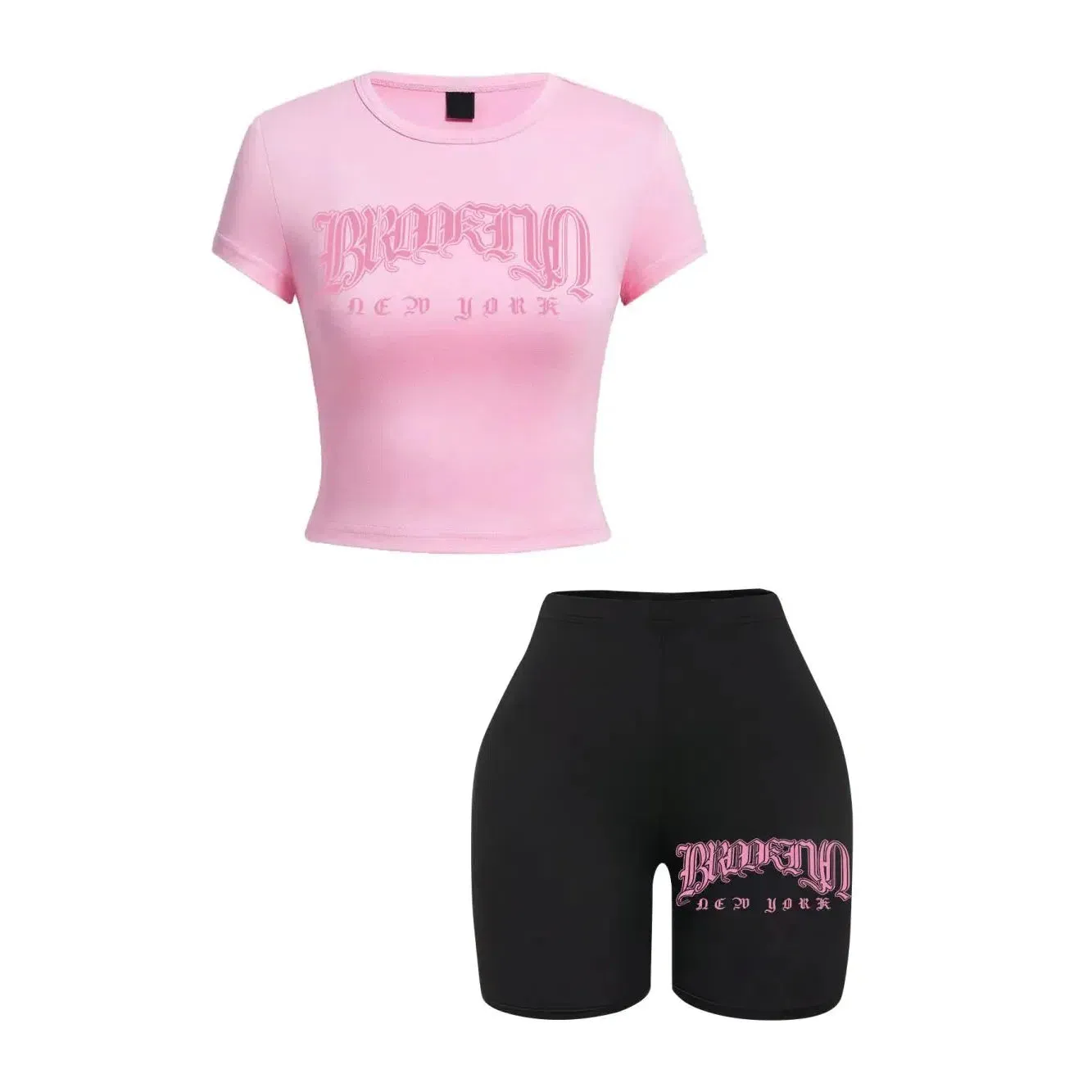 Women Slim Crop Tops & Pants Set Brooklyn Art Print Fashion