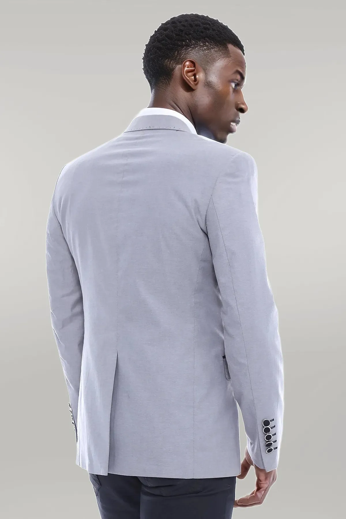 WSS Double Button Mono Lapel Crested Grey Jacket- - Singen