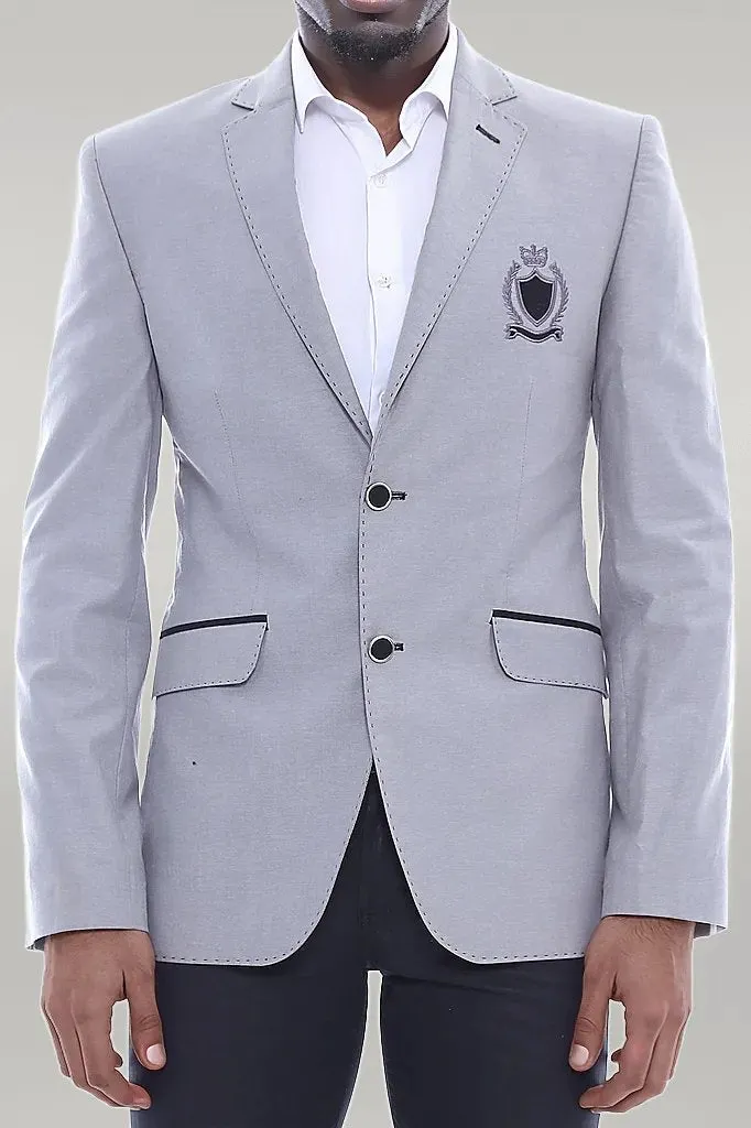 WSS Double Button Mono Lapel Crested Grey Jacket- - Singen