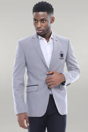 WSS Double Button Mono Lapel Crested Grey Jacket- - Singen