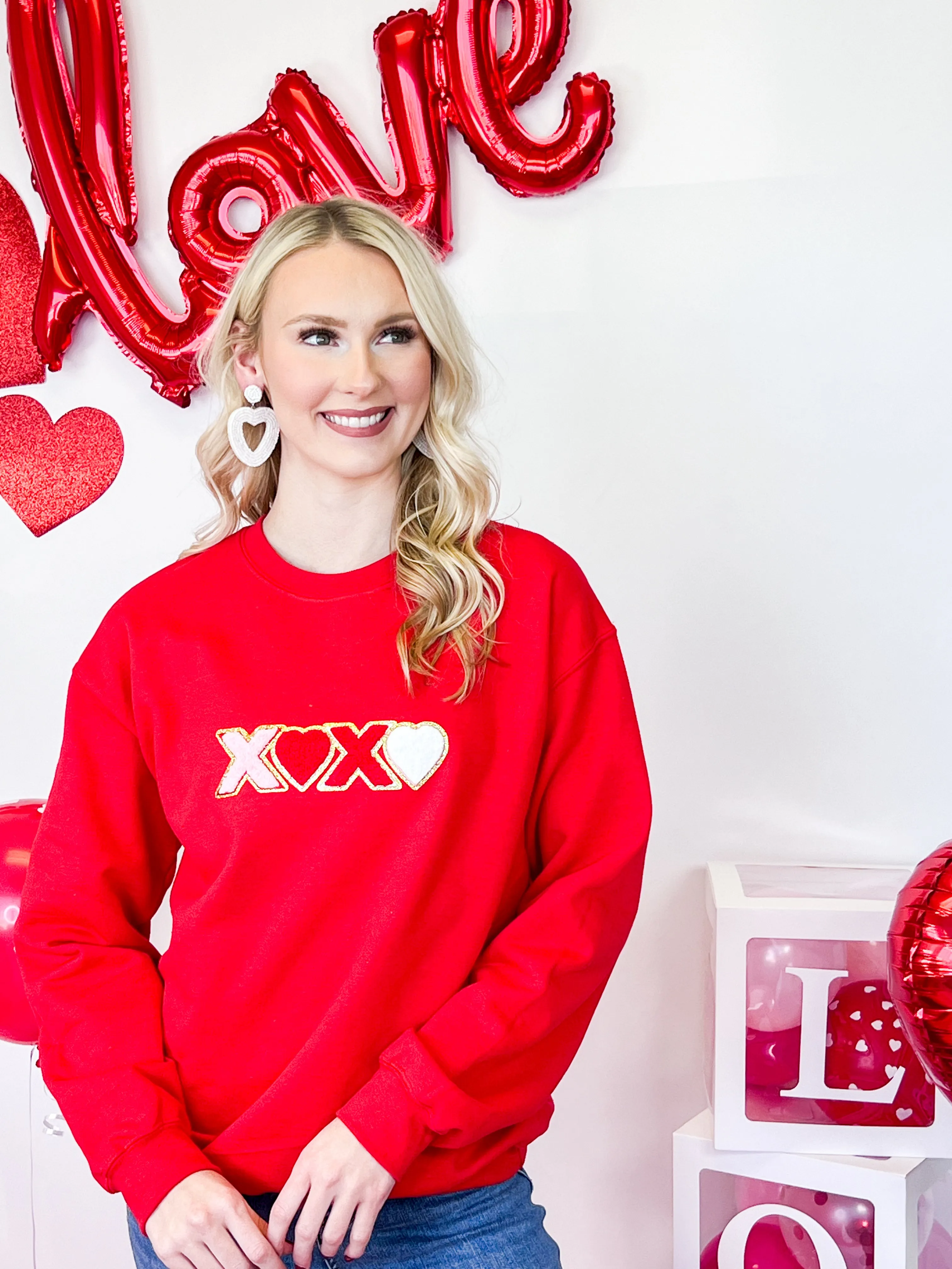 XOXO Chenille Patch Sweatshirt (Red)