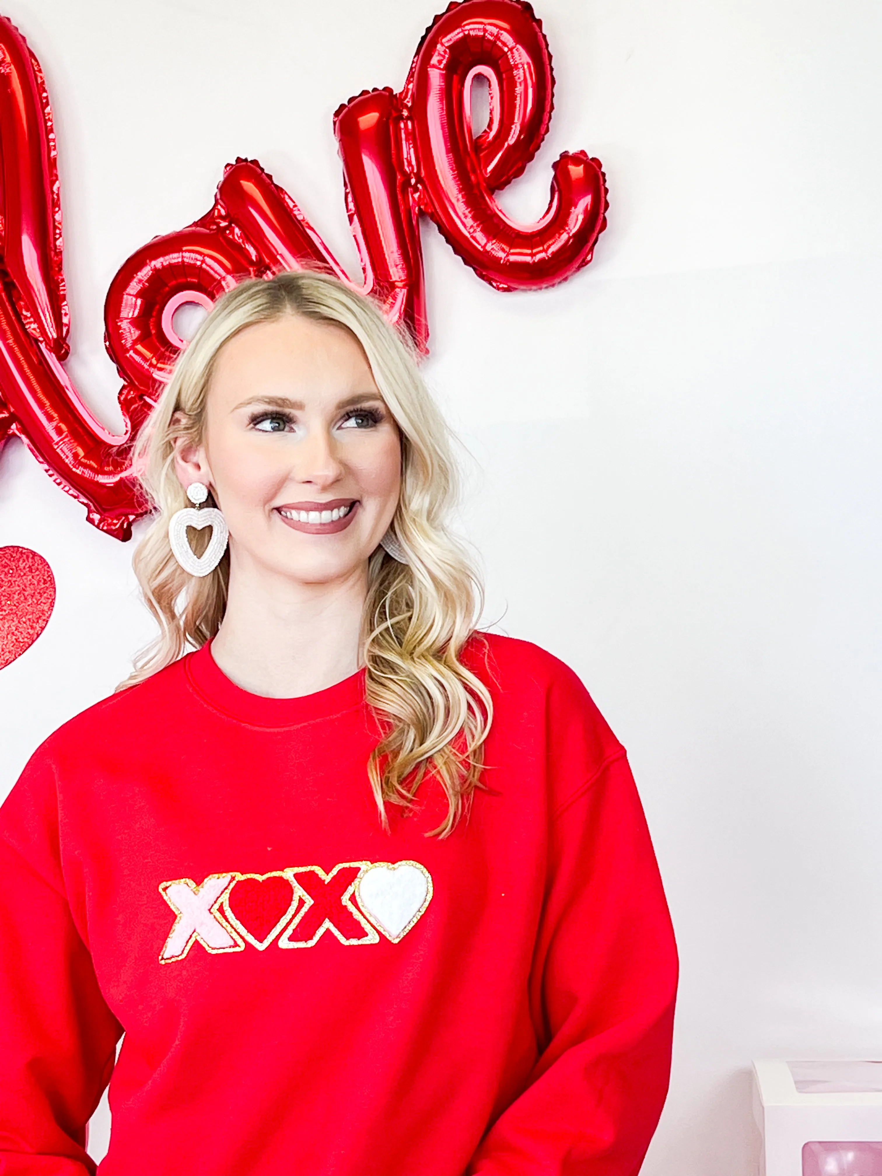 XOXO Chenille Patch Sweatshirt (Red)