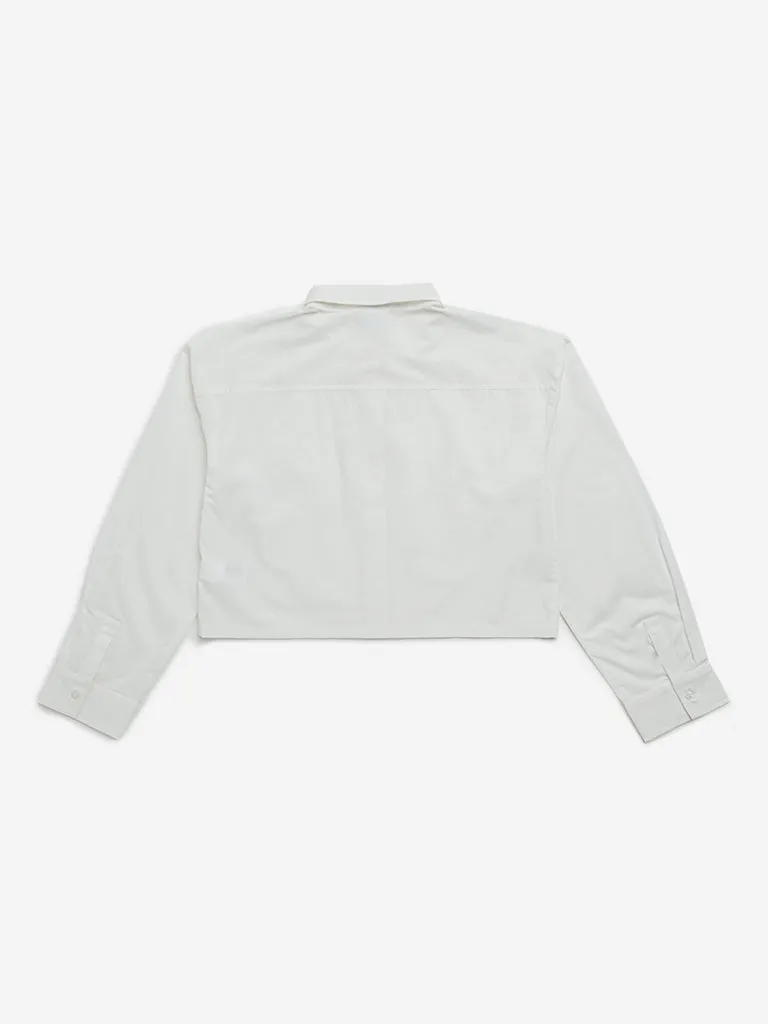 Y&F Kids White Embellished Cotton Shirt