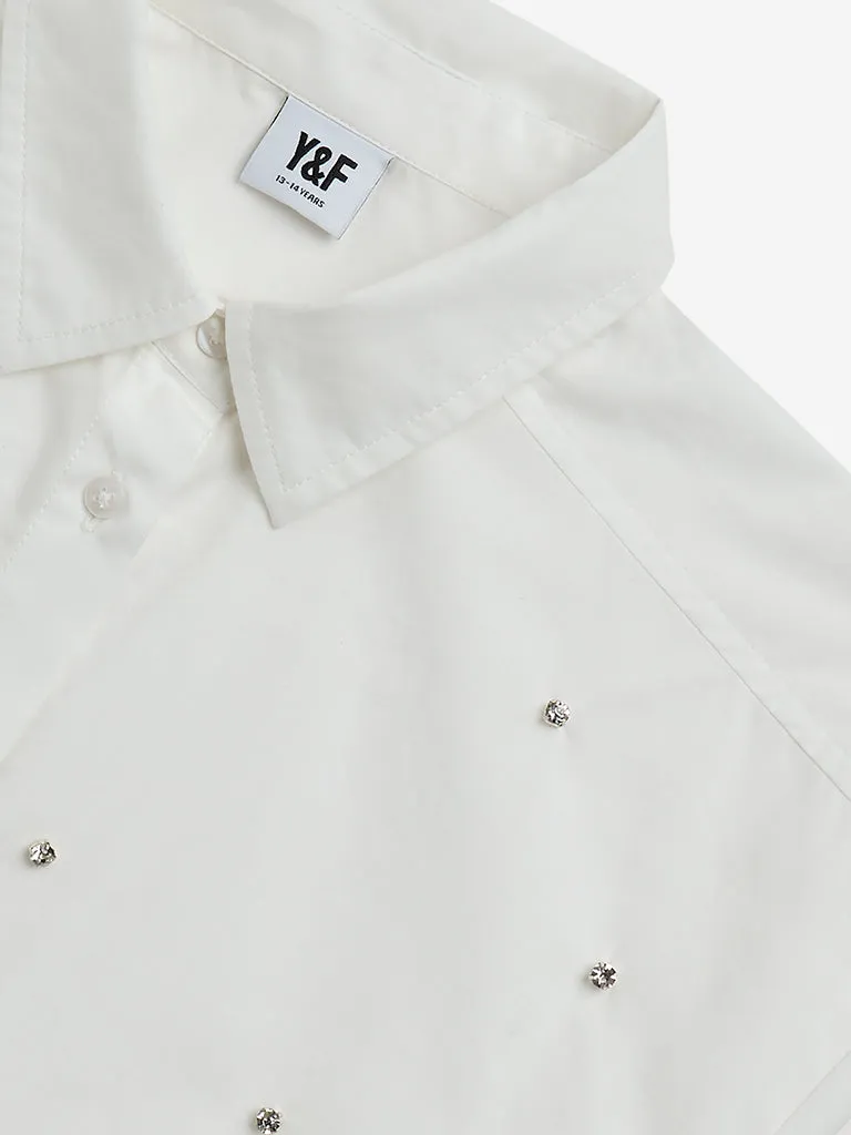 Y&F Kids White Embellished Cotton Shirt